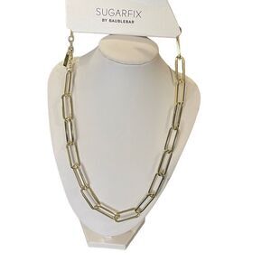 SUGARFIX BaubleBar Womens Gold Link Paper Clip Chain Statement Fashion Necklace